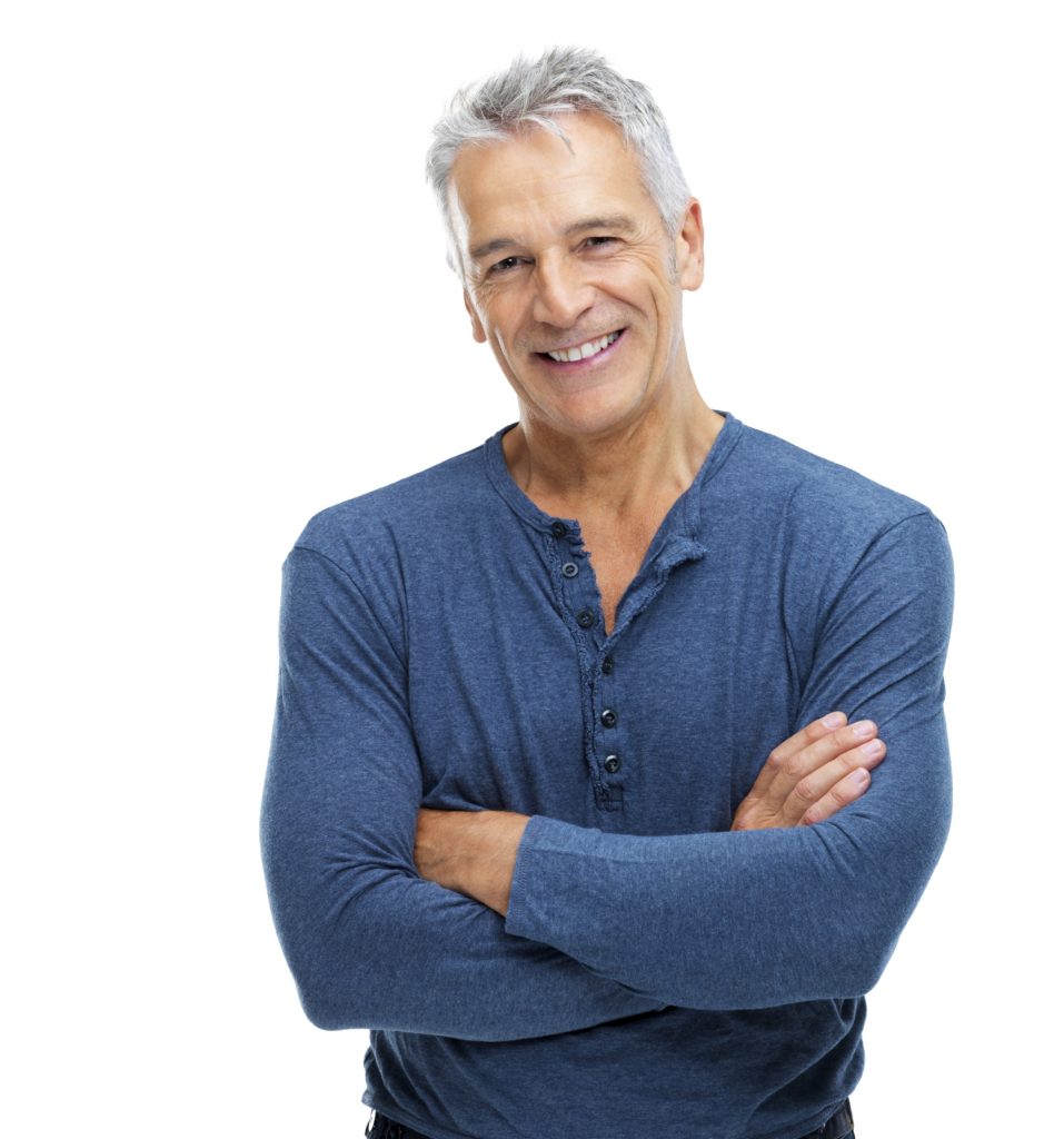 older man smiling and crossing arms - olympia men's health